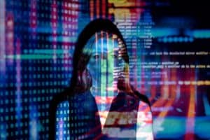 Code Projected Over Woman, martech for nonprofits