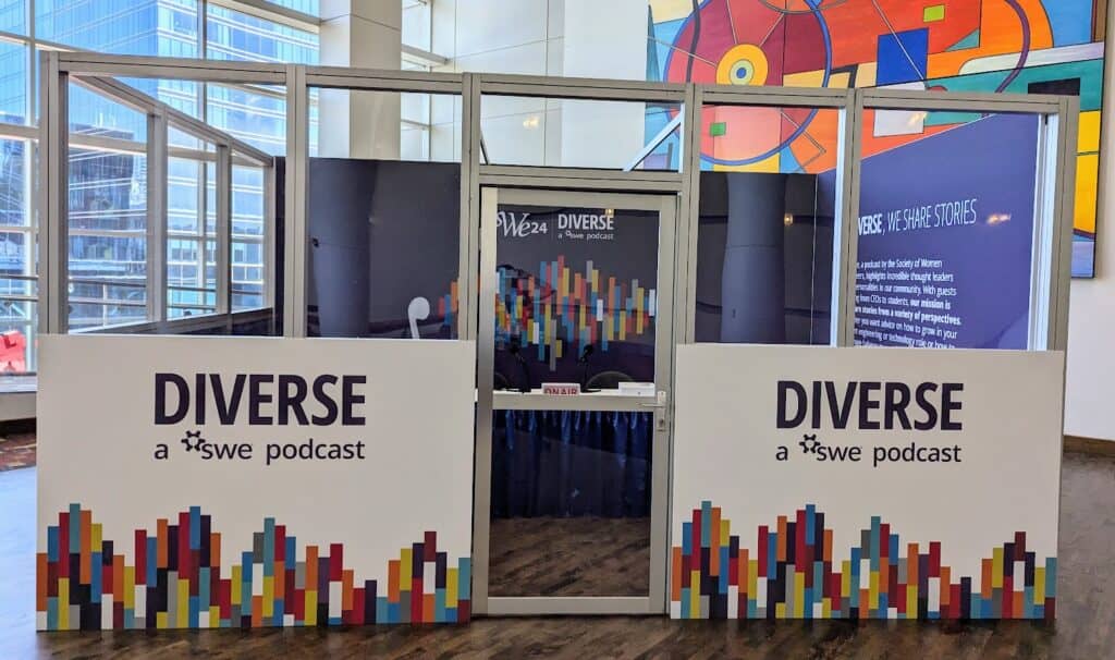 Photo of Diverse podcast studio at WE24, the Society of Women Engineers annual conference in 2024